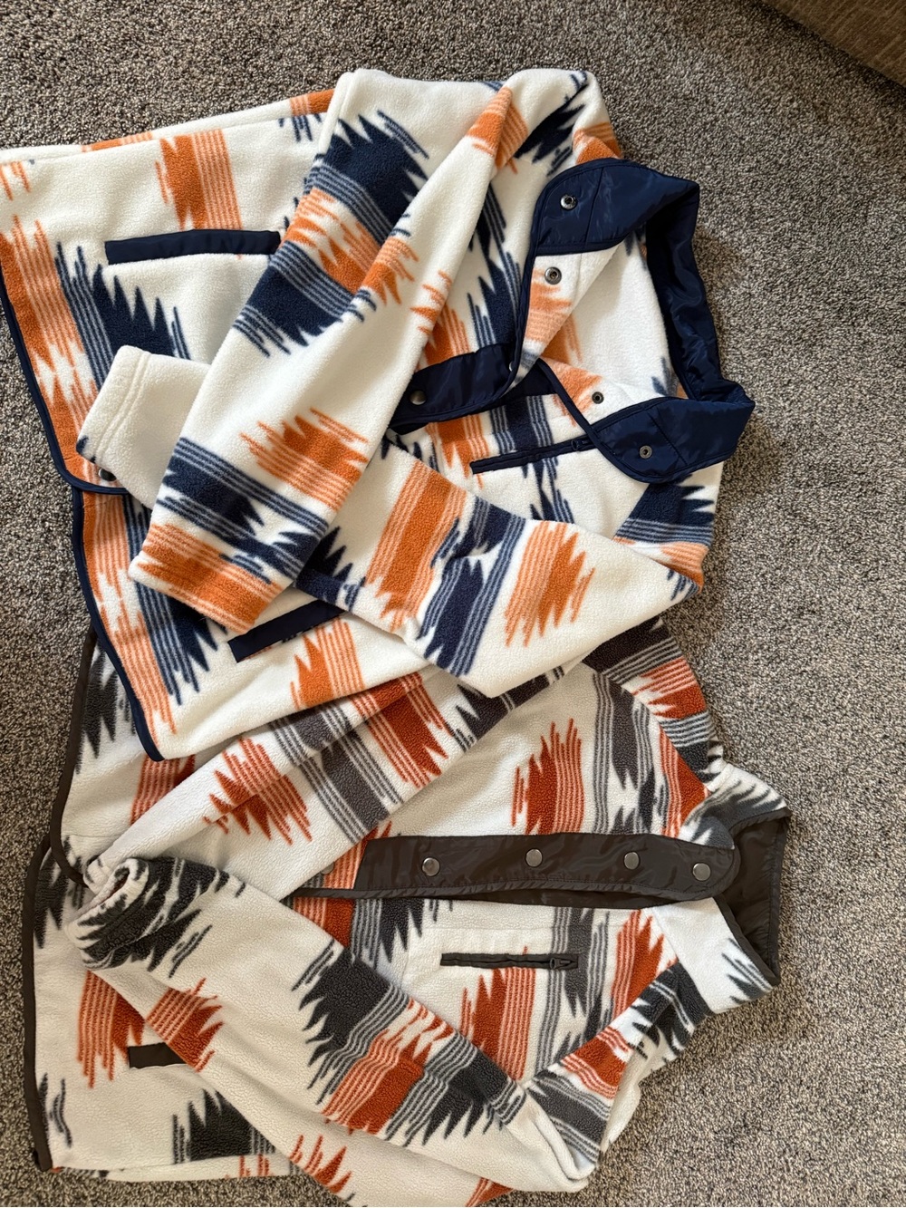 Cream Aztec Fleece Pullover with Orange & Navy Print